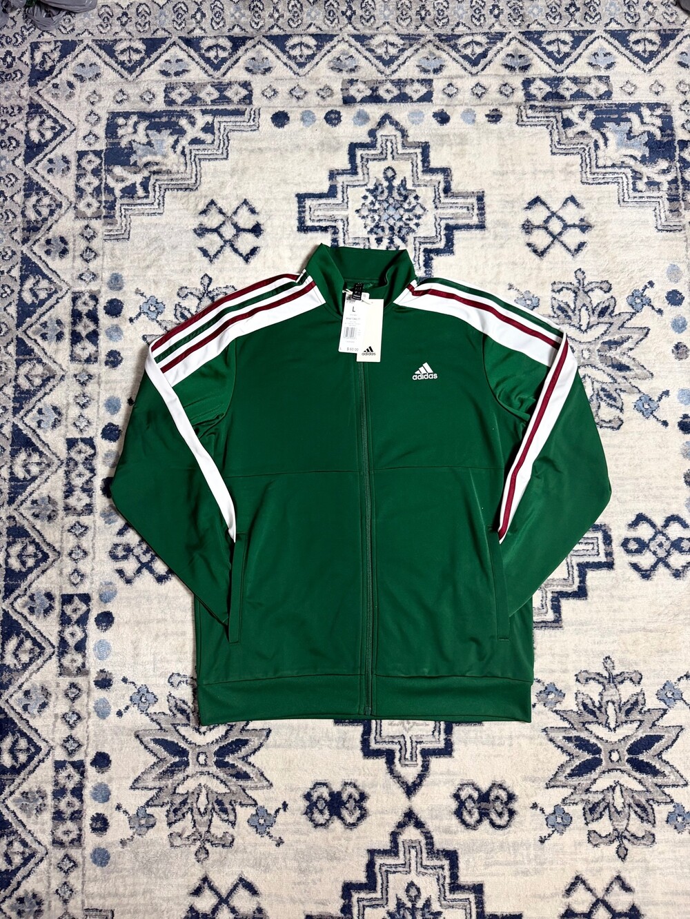 Adidas M Nations TT Track Jacket size Large Green with Stripes